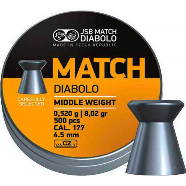 000015-500 JSB Diabolo Match pneumatic bullets for rifles. Cal. 4.5 mm. Weight - 0.52 g. 500 pcs/pack