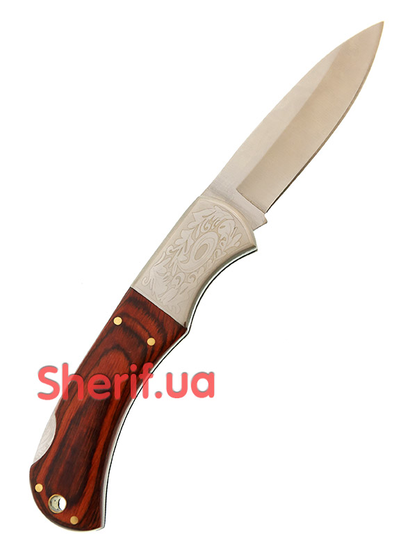 Folding knife Max Fuchs with wooden handle and ornament