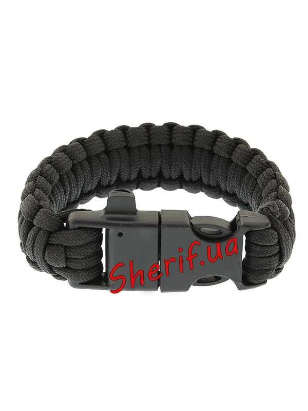 Браслет выживания 3 в 1 (паракорд, огниво, свисток) Black