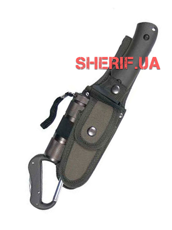 Max Fuchs knife in sheath with flashlight and carabiner Olive