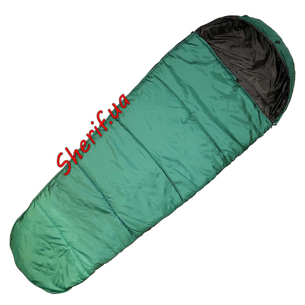 Спальник-кокон (зелений у чорному чохлі) (200х65 см)