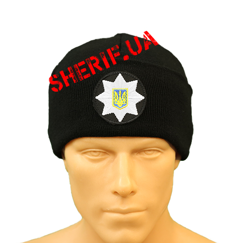 Шапка Поліції з кокардою (в'язана, чорна)