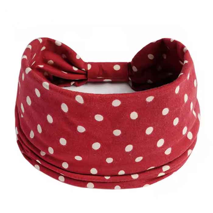 Женская широкая повязка на голову (style 21) красная в белый горошек