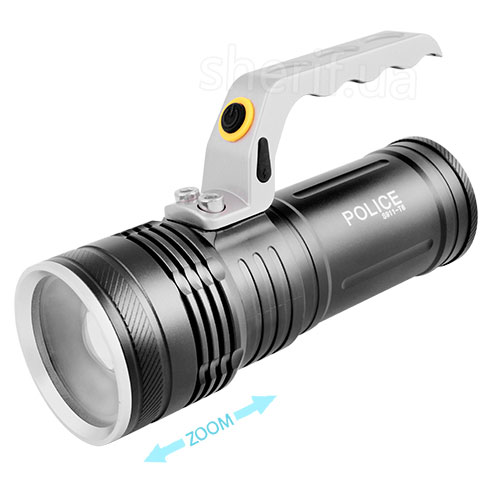 Flashlight portable Police S911-XPE, charger 220V/12V, 2x18650, zoom, Box