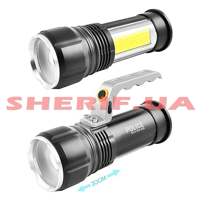 Flashlight Police portable S912-XPE+COB(white+red), zoom, 2x18650, charger 220V/12V