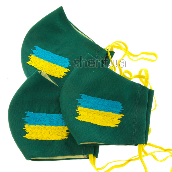 Reusable mask "Malachite with embroidery Flag of Ukraine", model 23.41