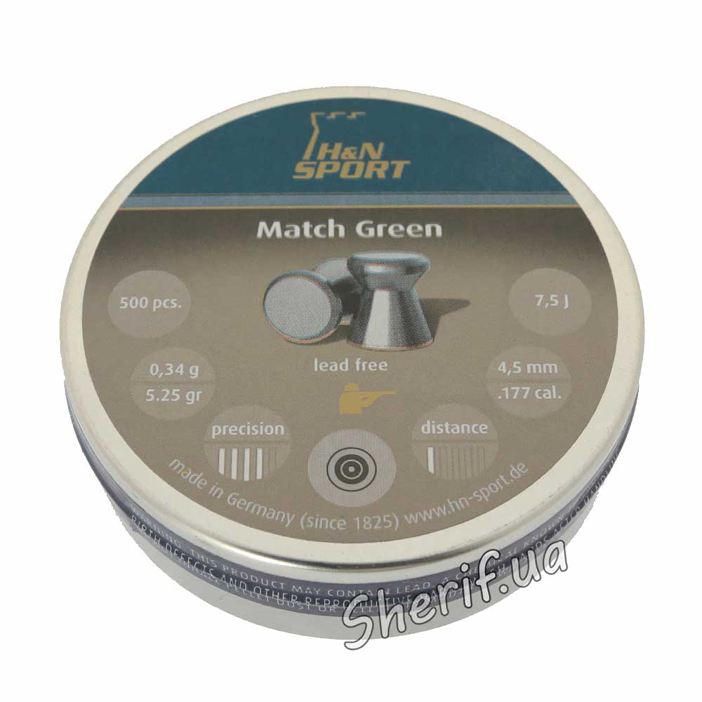 Bullets H&N Match Green 0.34 g 4.5 mm 500 pcs.