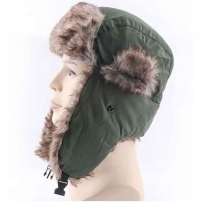 Шапка вушанка з хутром , olive